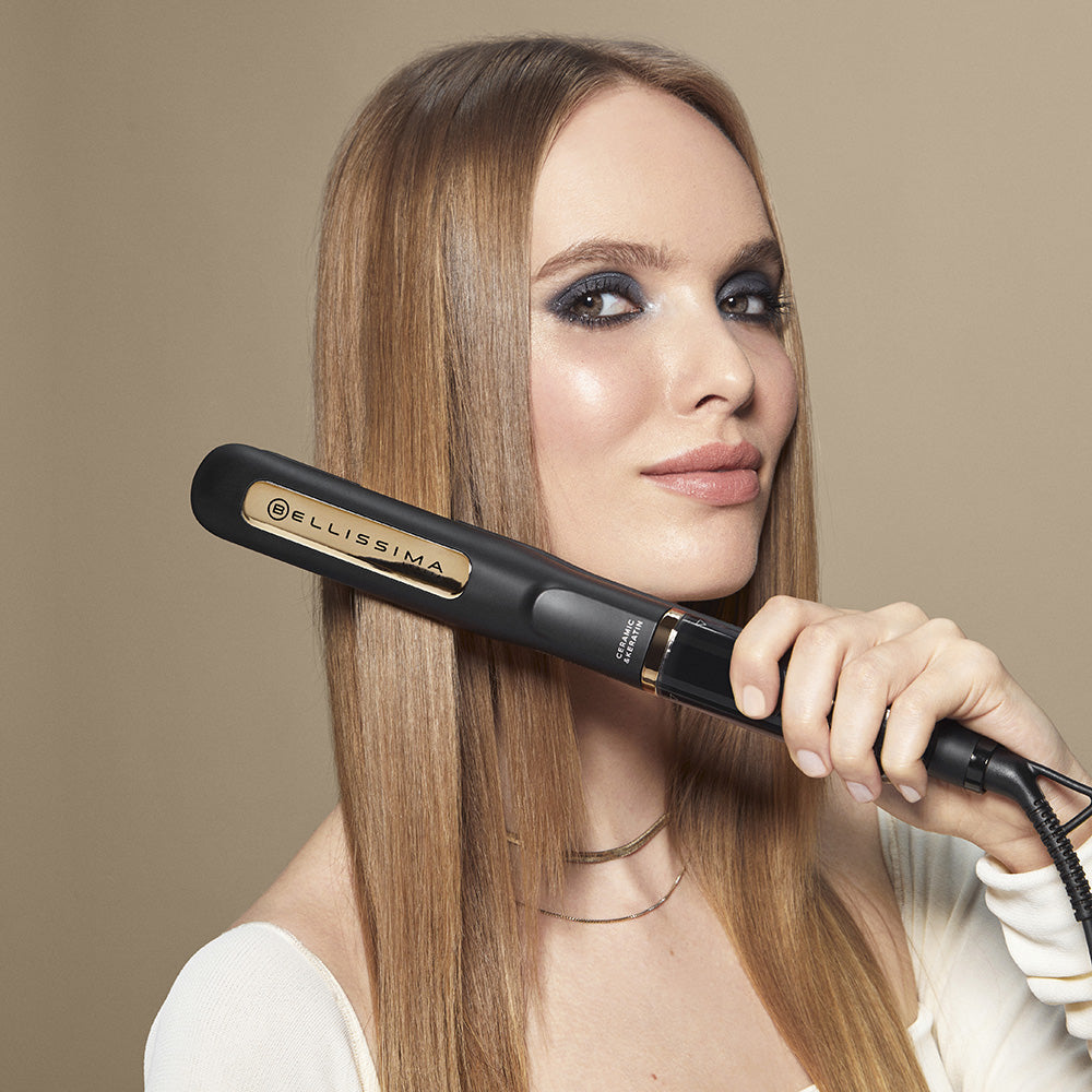 Bellissima Glätteisen – Dampffunktion, 3 Stufen – Schwarz, Gold – Keramikplatten