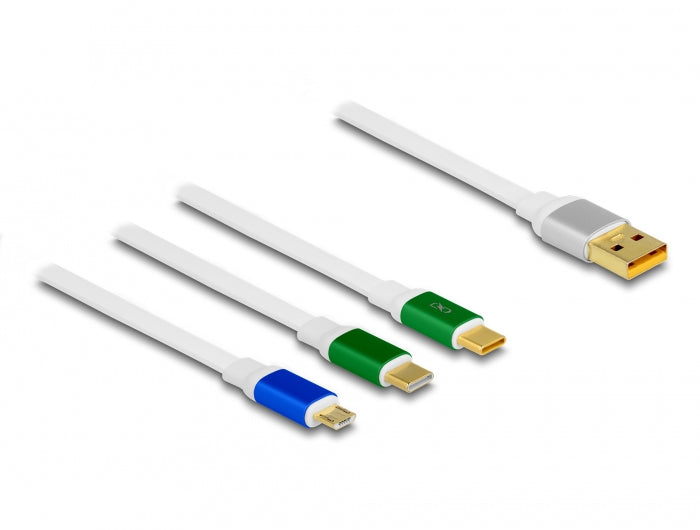 DeLOCK Multi-Kabel – 3-in-1 USB-A auf USB-C/Micro-USB 1,13 m, aufrollbar, weiss