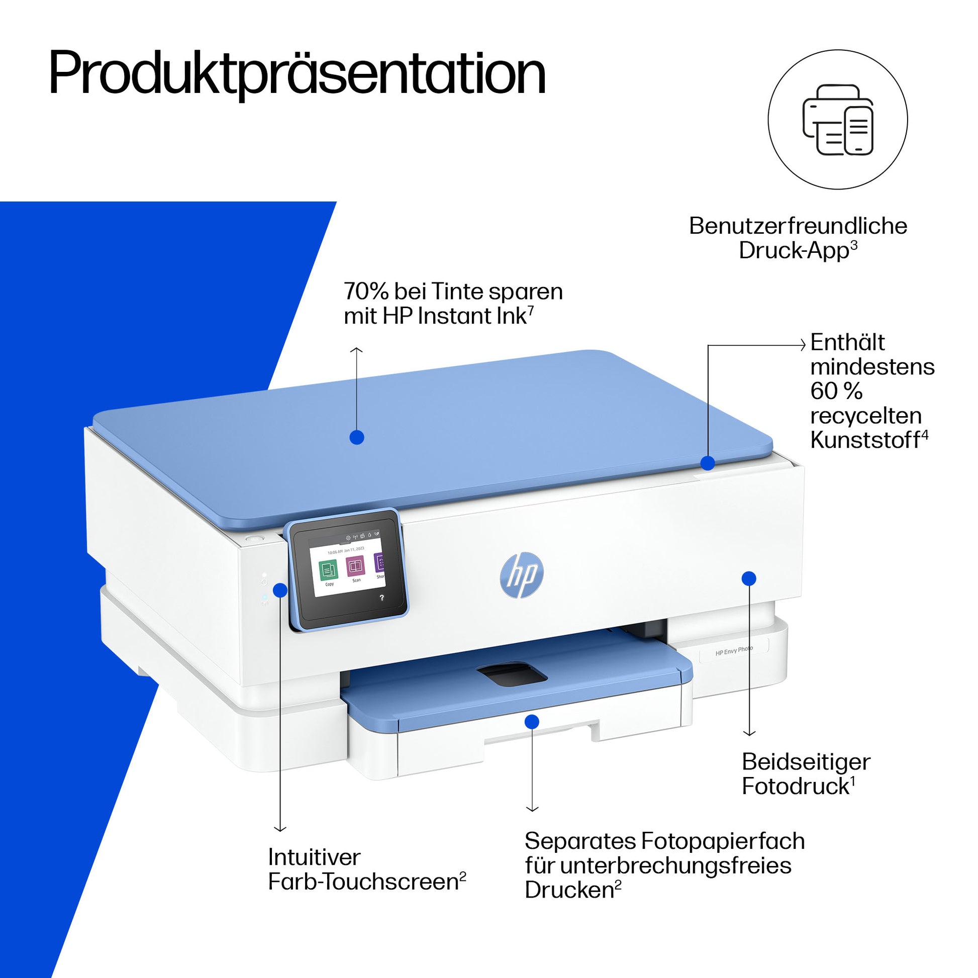 HP Envy Photo 7231 All-in-One – Farbtintenstrahl-Multifunktionsdrucker, A4, 3-in-1, Duplex, ADF, WLAN
