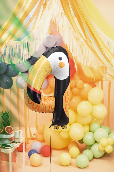 PartyDeco Folienballon Zahl 4 Tukan – Schwarz – 68 × 91 cm – Folie – 1 Stk – mit Helium befüllbar