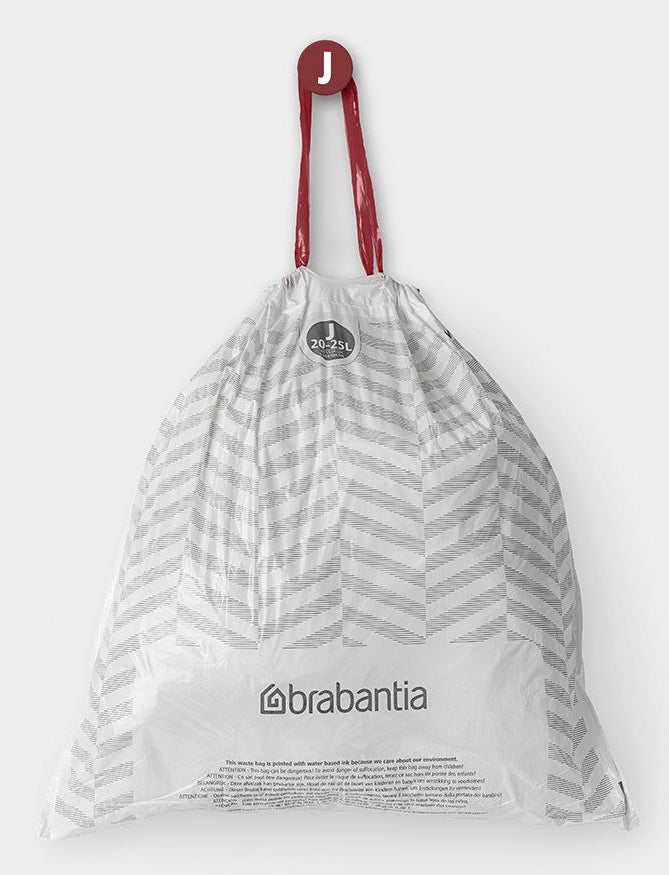 Brabantia Kehrichtsack PerfectFit J – 25 l, mit Zugband, PE, weiss, 535 × 550 mm, 40 Stk