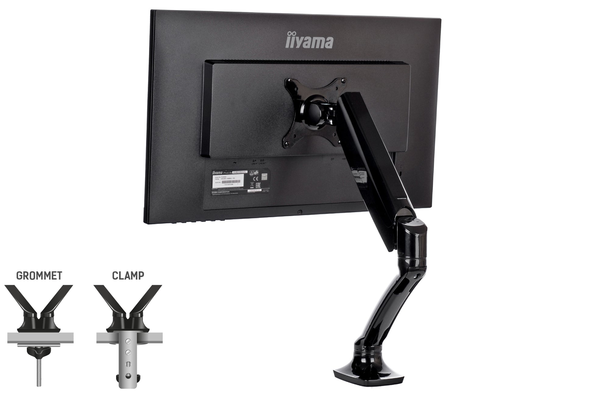 iiyama Monitorarm, Tischklemme, bis 27", VESA 100 × 100 mm, 5 kg, Gasfeder