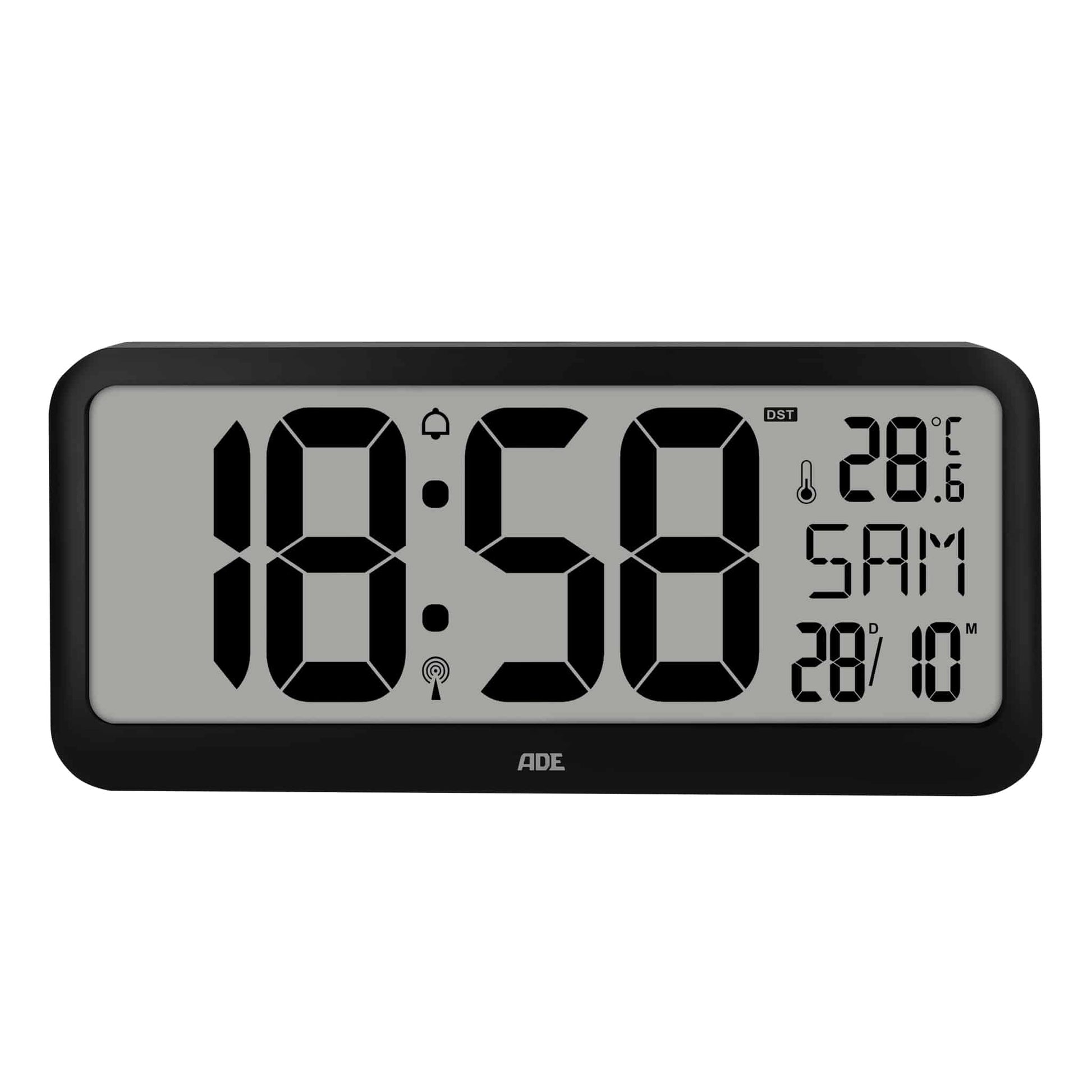 ADE Digitalwecker – Funk, Thermometer, 37,1 × 16,9 × 2,5 cm, Schwarz