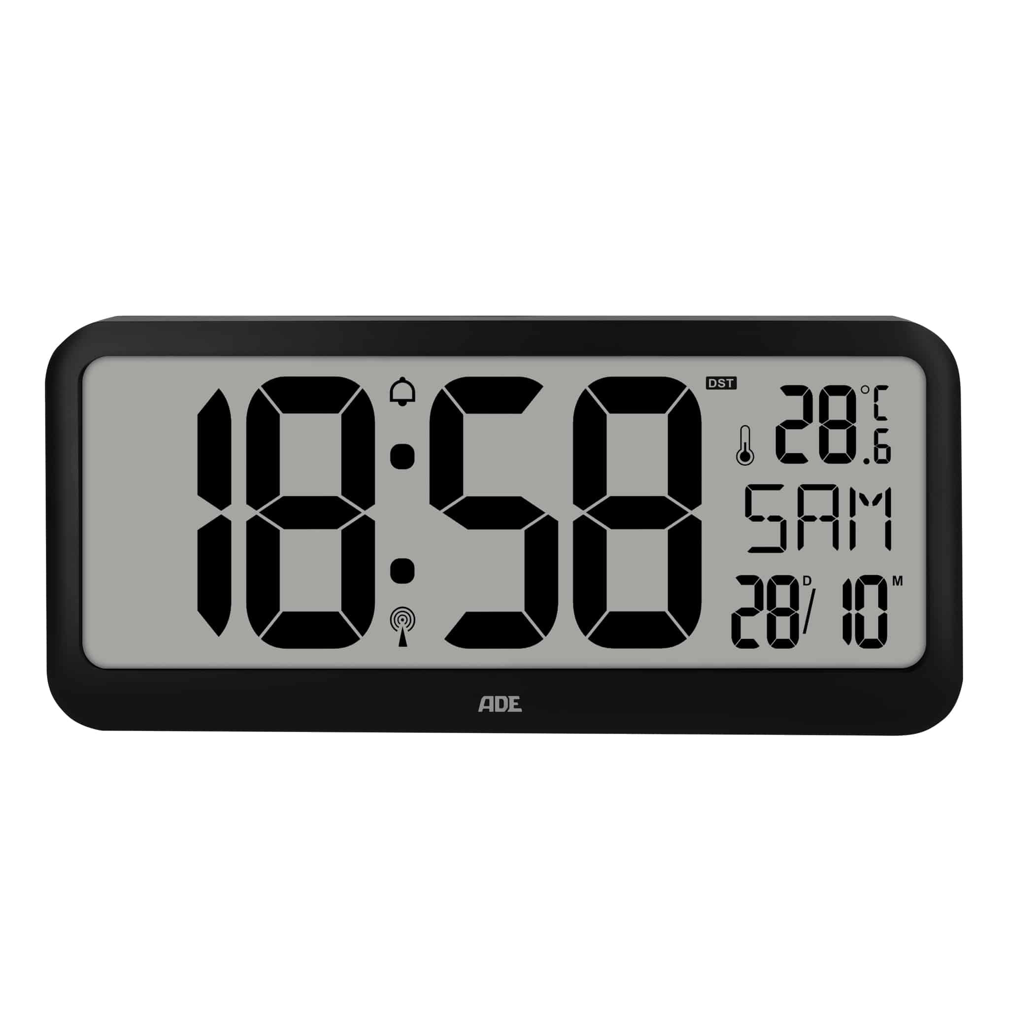 ADE Digitalwecker – Funk, Thermometer, 37,1 × 16,9 × 2,5 cm, Schwarz