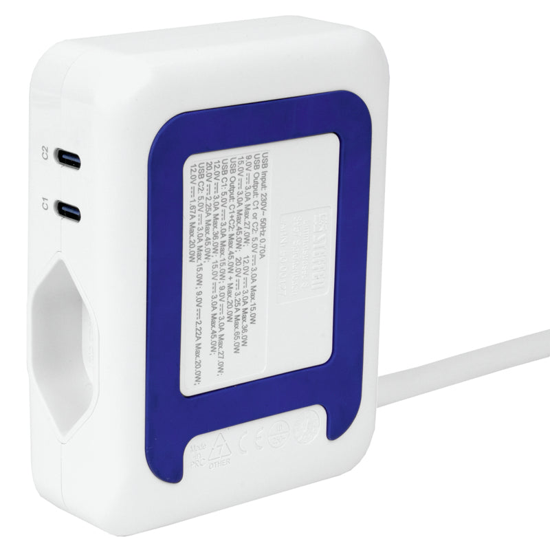 Steffen 50 00127 WS Steckdosenleiste 3× – USB‑C×2 – PD 65 W, 1,5 m Kabel, Weiss