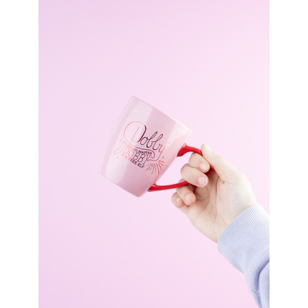 Grupo Erik Harry Potter Dobby Tasse – 350 ml, Ø 8,5 cm, Keramik/Silikon, Pink, mit Deckel