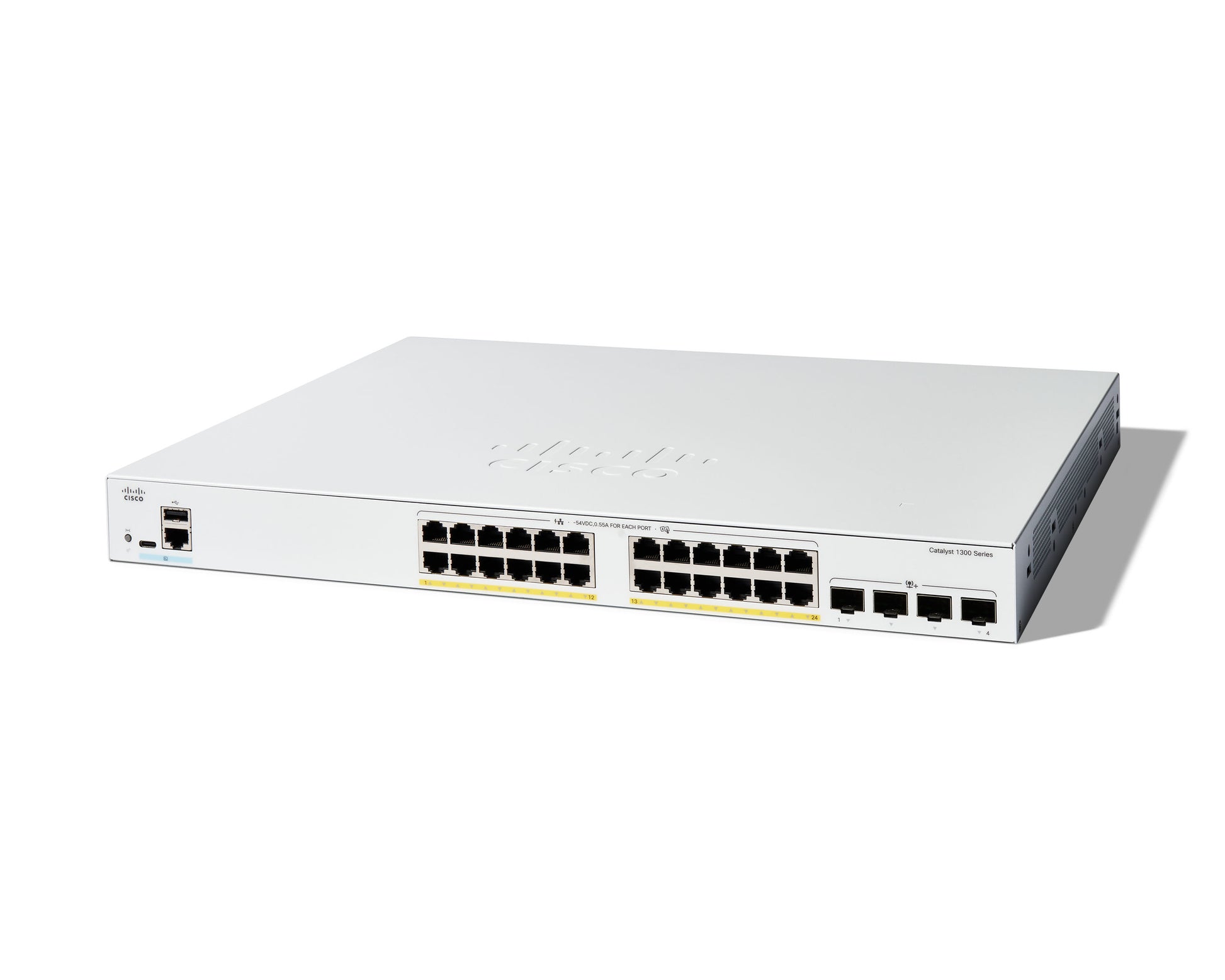 Cisco Catalyst 1300 – Managed Switch – 24×GbE, 4×10G SFP+, L2+/L3, PoE+ 375 W, 1U