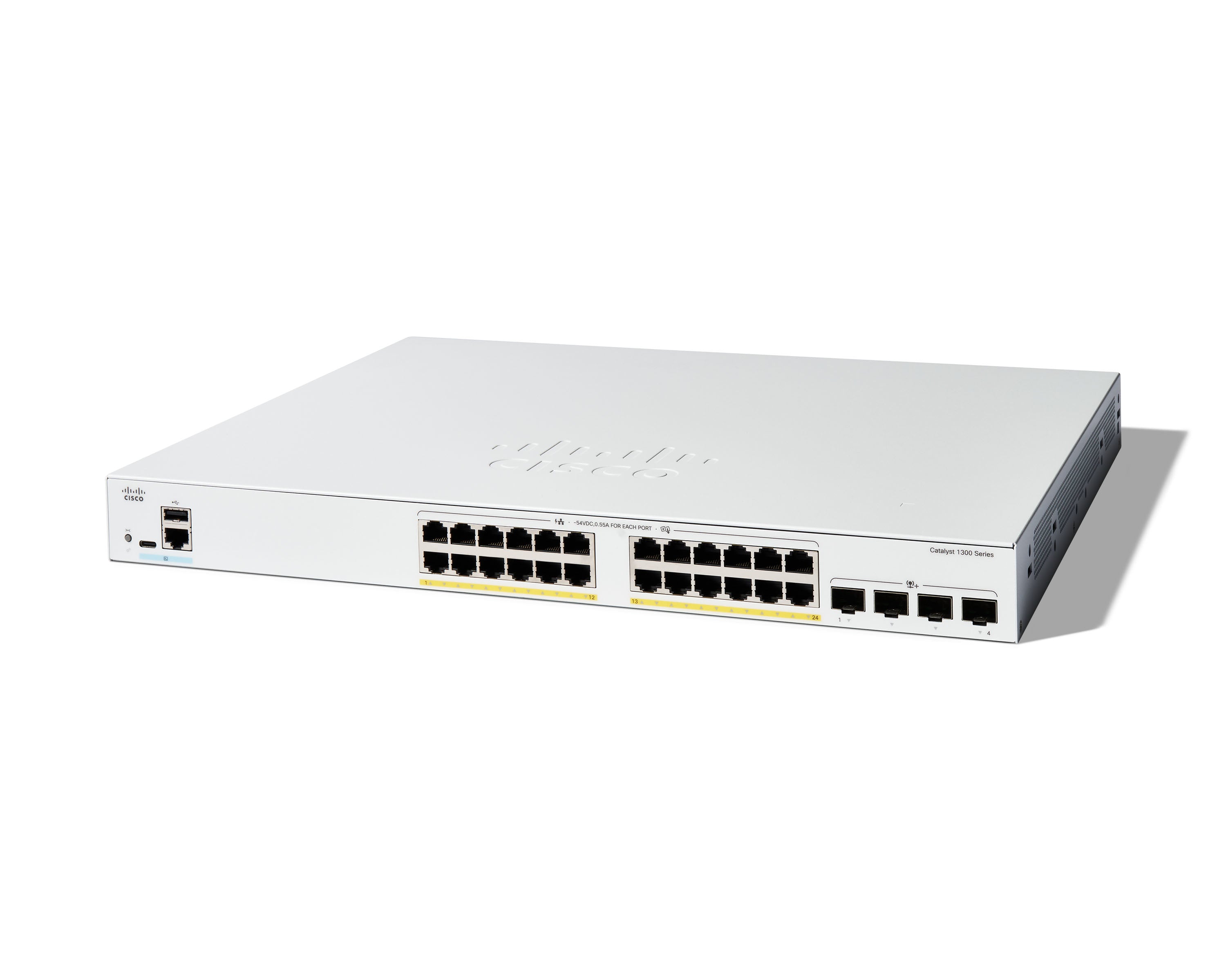Cisco Catalyst 1300 – Managed Switch – 24×GbE, 4×10G SFP+, L2+/L3, PoE+ 375 W, 1U