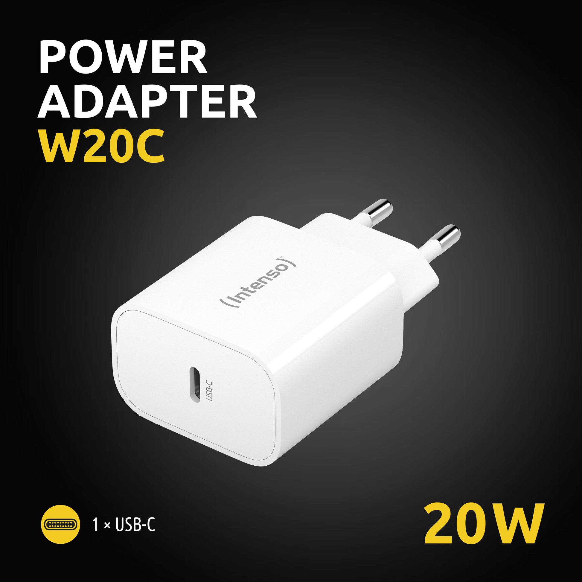 Intenso W20C USB-Ladegerät 20 W – USB-C×1 – PD – EU-Stecker (Typ C) – für Smartphones und Tablets