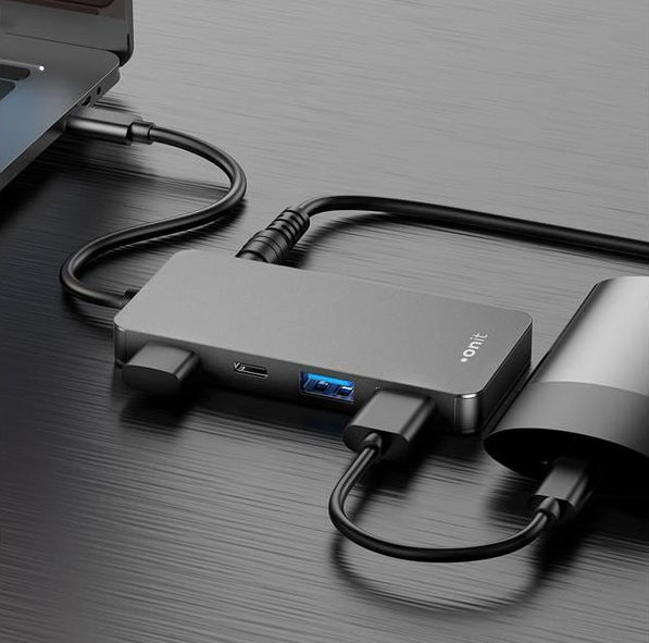 ONIT F01259 USB-Hub – USB-C, 2× USB-A, 2× USB-C, 15 W PD, für Windows/Mac/ChromeOS