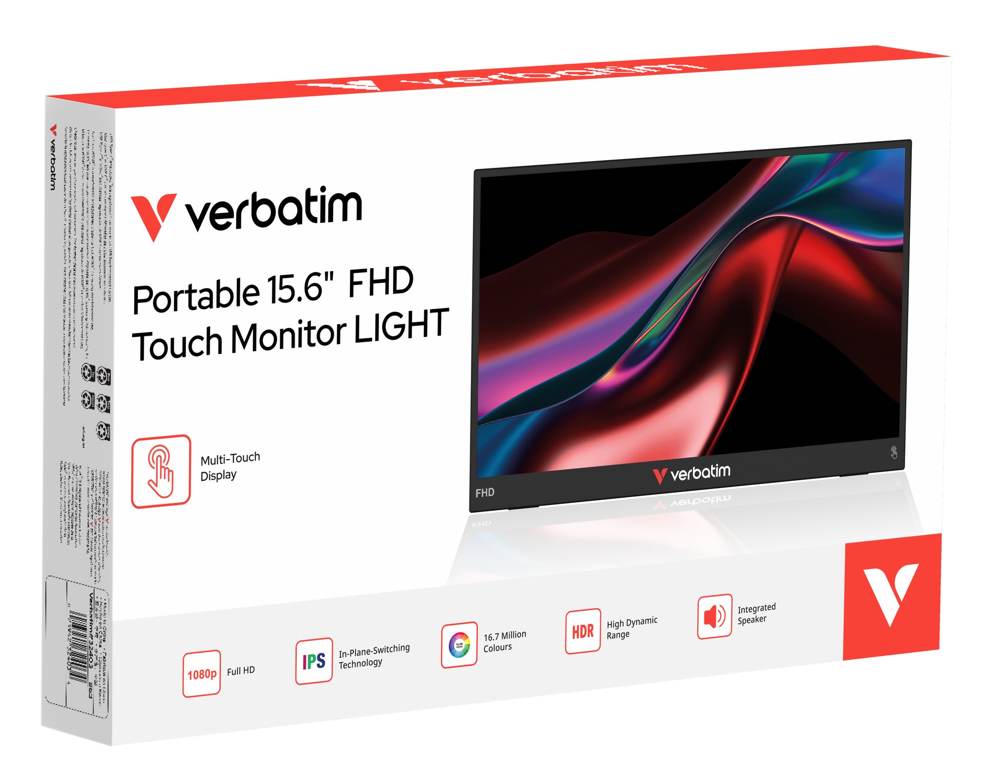 Verbatim Tragbarer TS Monitor 15.6 LIGHT – 15,6" Touch, 1920 × 1080 (Full HD), IPS