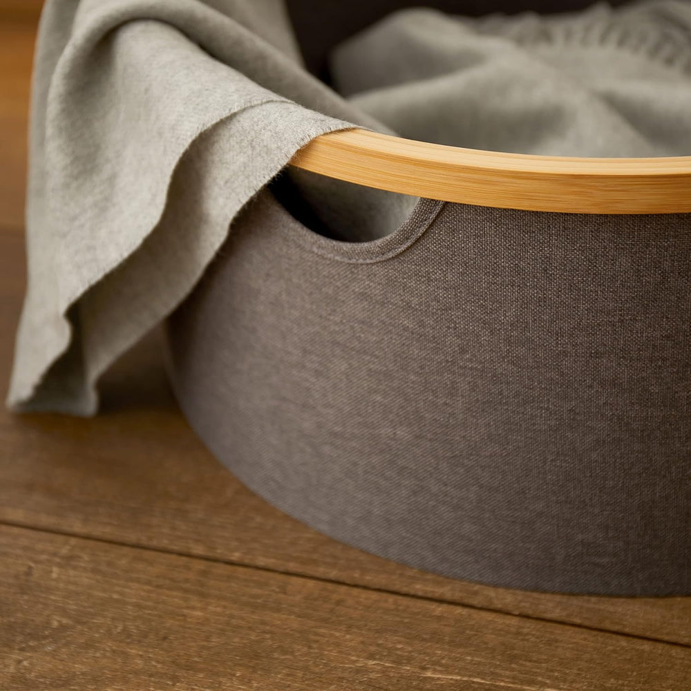 Lumaland Aufbewahrungsbox Set 3 Stk. – Bambus/Polyester – Taupe – Ø 450/380/300 × H 200/160/120 mm