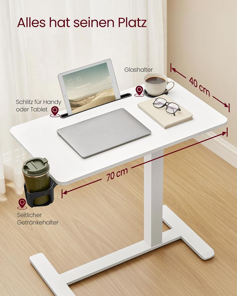 Vasagle LSD600W01 – Mobiler Steh-Arbeitsplatz, 40 × 70 cm, höhenverstellbar 65–102 cm, 20 kg, weiss