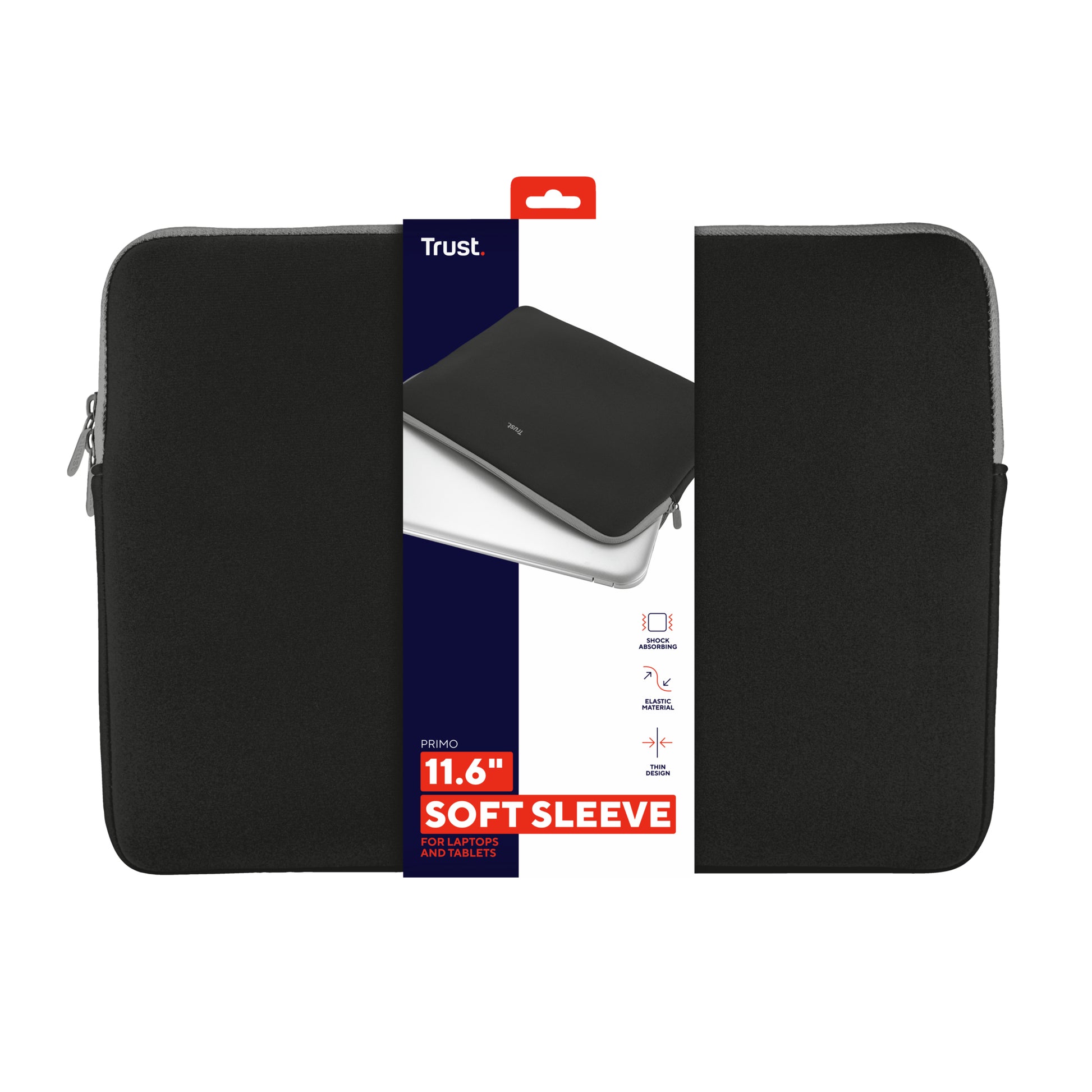 Trust Primo Soft Sleeve Notebook-Schutzhülle für Notebooks und Tablets bis 11,6" – Schwarz
