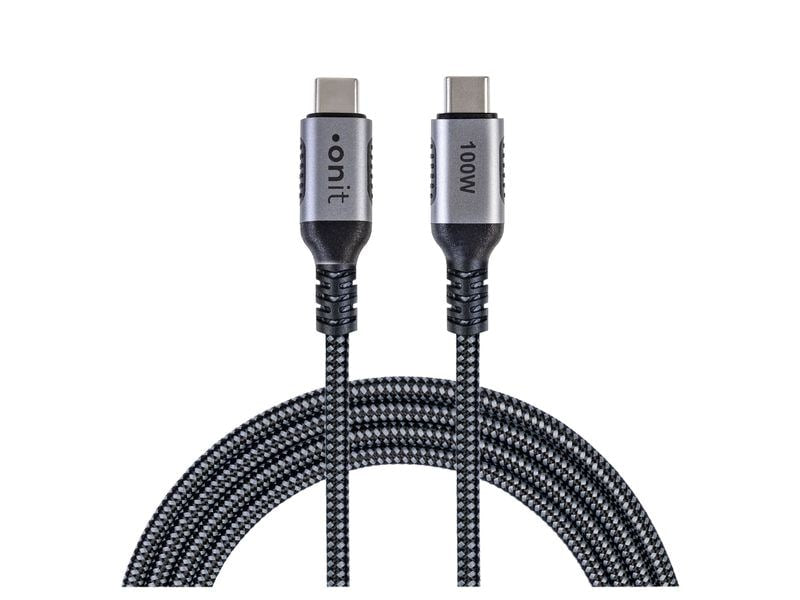 ONIT USB-C auf USB-C Kabel – USB 3.2 Gen 2 (10 Gbit/s) – 1 m – PD 100 W – Textilmantel – Schwarz/Grau