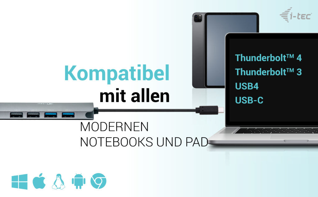 i-tec Metal Nano Dockingstation – USB-C, 2× HDMI, 4× USB-A, 100 W PD, GbE, für Windows/Mac/ChromeOS