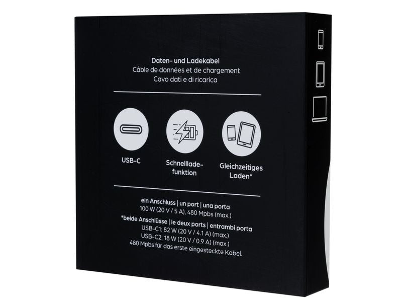 ONIT USB-C auf 2×USB-C Kabel – USB 2.0 (480 Mbit/s) – 1,5 m – PD 100 W – Textilmantel, LED-Anzeige – Schwarz