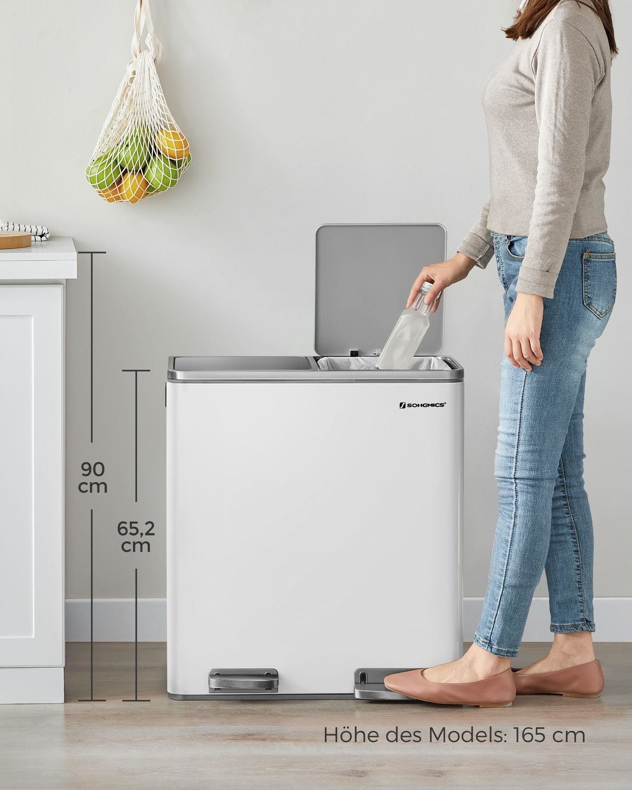 Songmics Systempapierkorb – 30 + 30 l – Stahl, weiss – B × H × T 585 × 650 × 360 mm