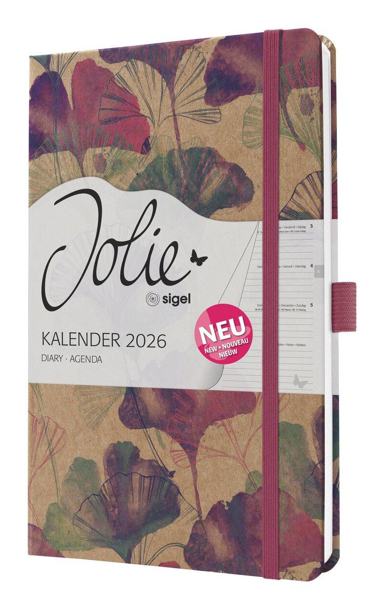 Sigel JOLIE Pure Agenda – 1 Woche/2 Seiten, gebunden, A5, 2026, mehrsprachig, Sunlight Ginkgo, FSC