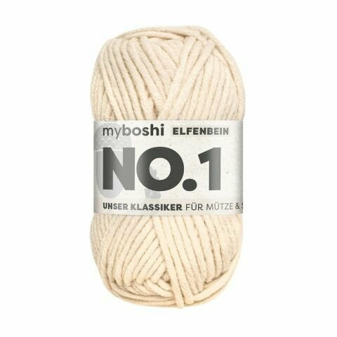 myBoshi Nr.1 Wolle Elfenbein – 50 g, 55 m, 70% Polyacryl/30% Merino, Nadel 6 mm, 1 Stk.