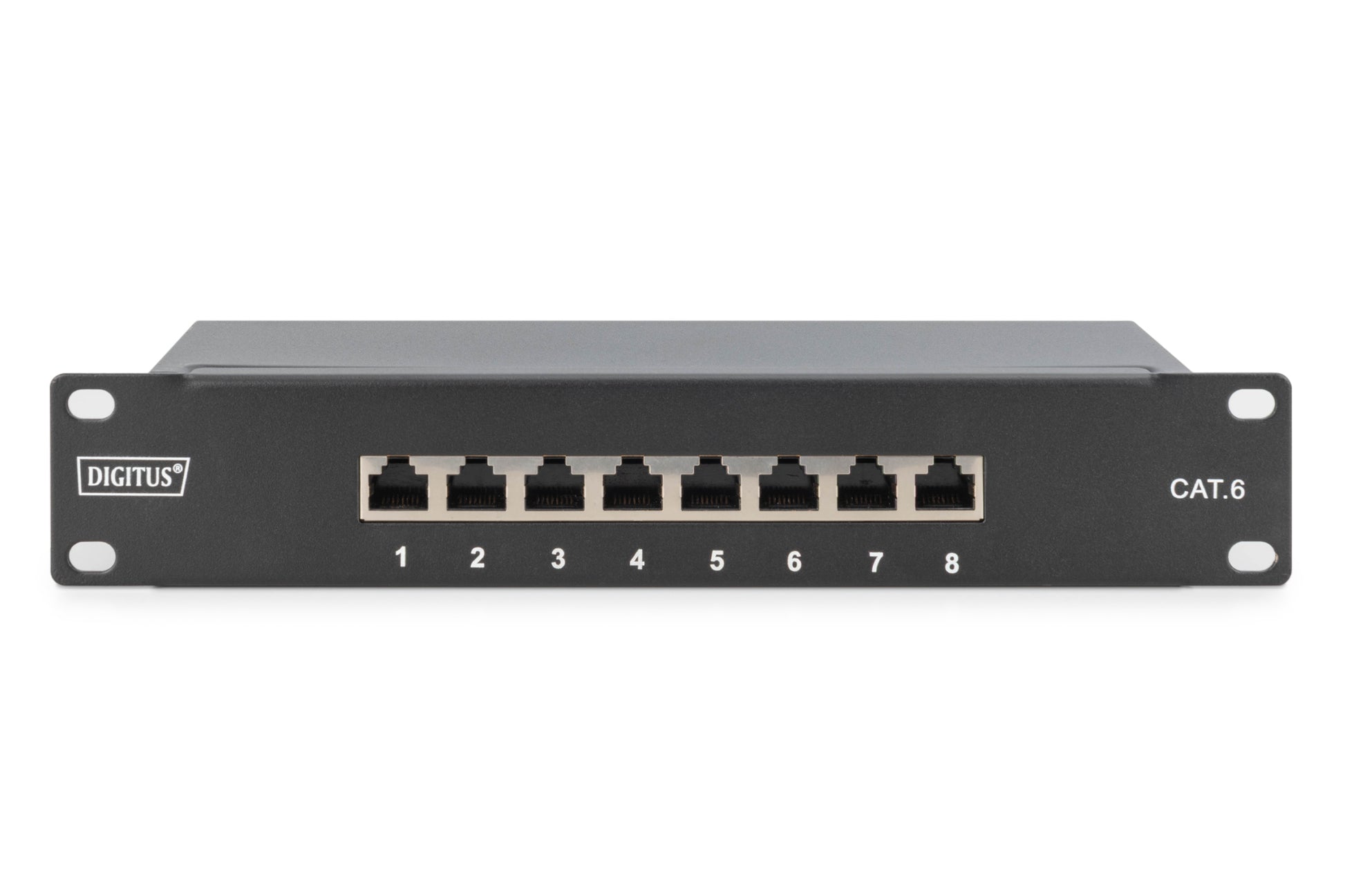 Digitus CAT 6 (Klasse E) Patchpanel – geschirmt, 8× RJ-45, Rackeinbau, 1U, schwarz