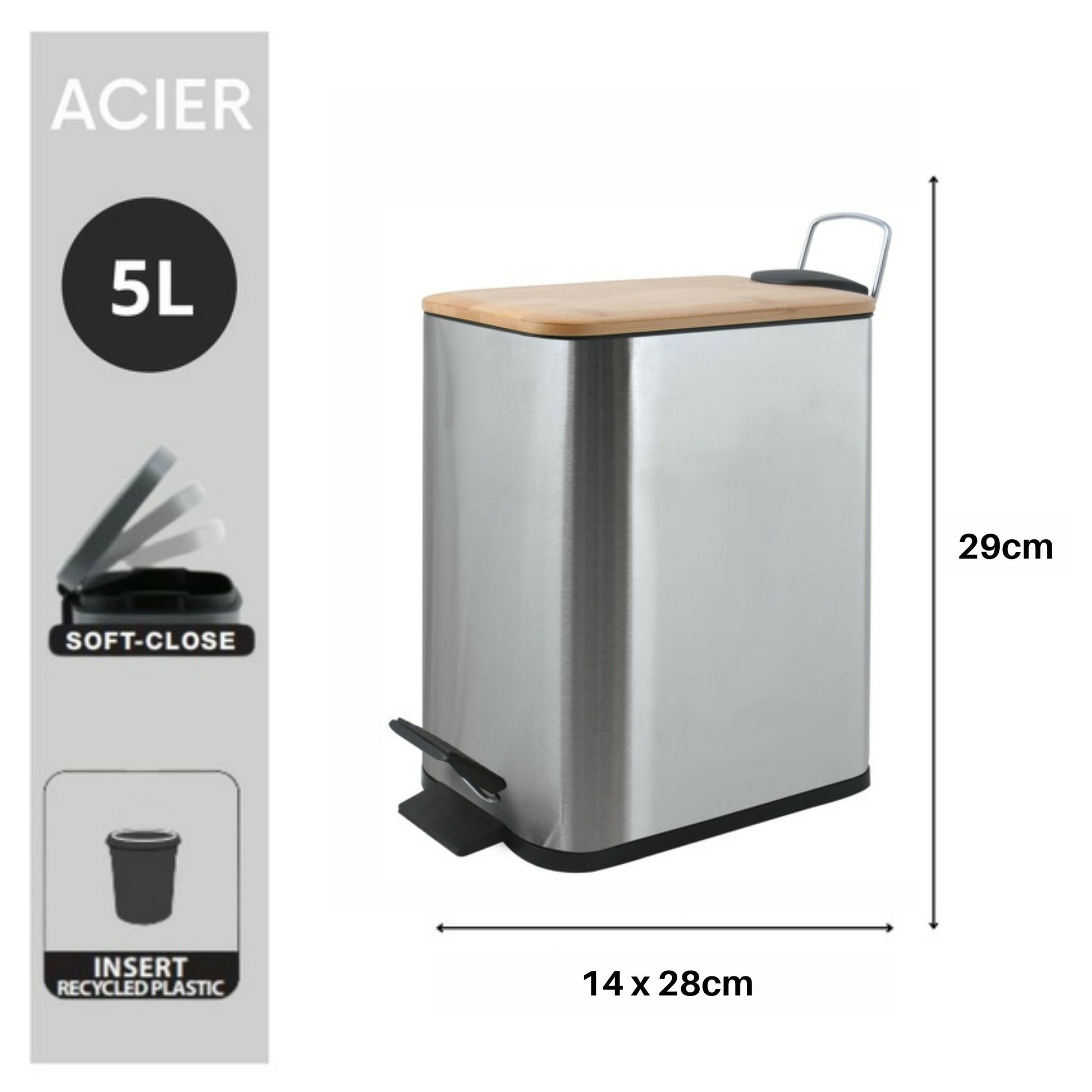 Spirella Papierkorb – 5 l – Stahl, Grau – B × H × T 140 × 290 × 280 mm
