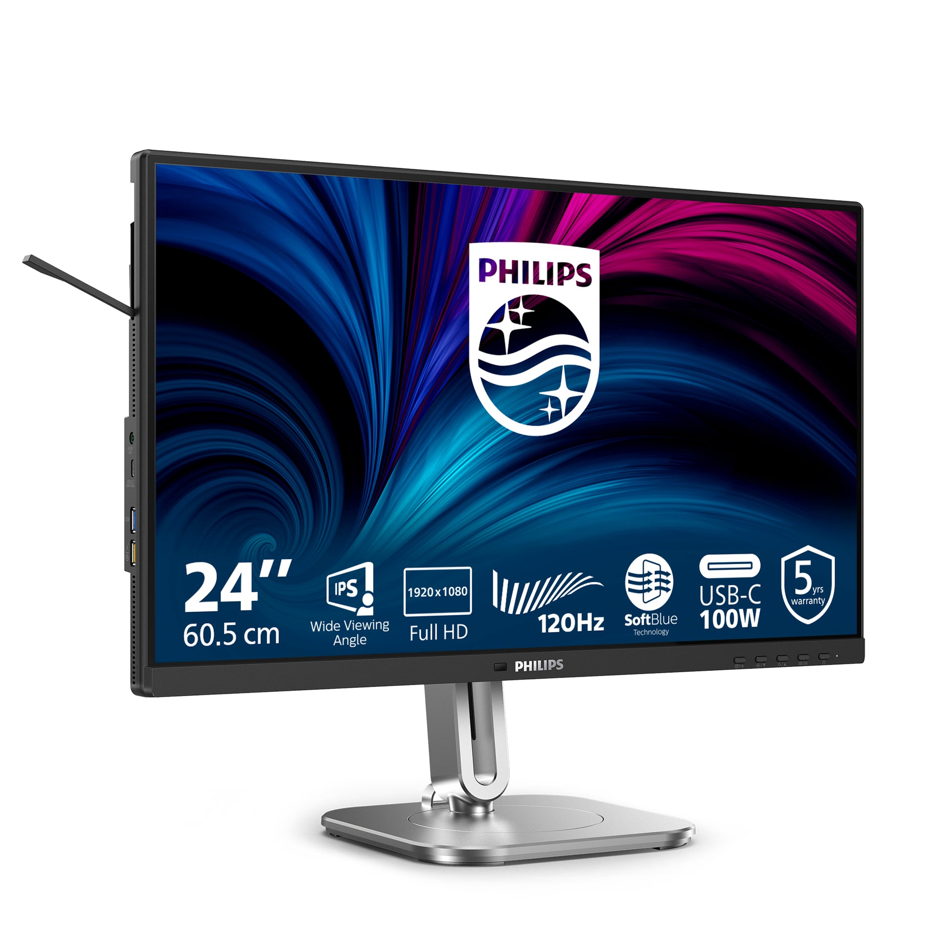 Philips 24B2U4301/00 – Monitor, 23,8", 300 cd/m², höhenverstellbar, USB-Hub, Lautsprecher, Daisy Chain, Grau