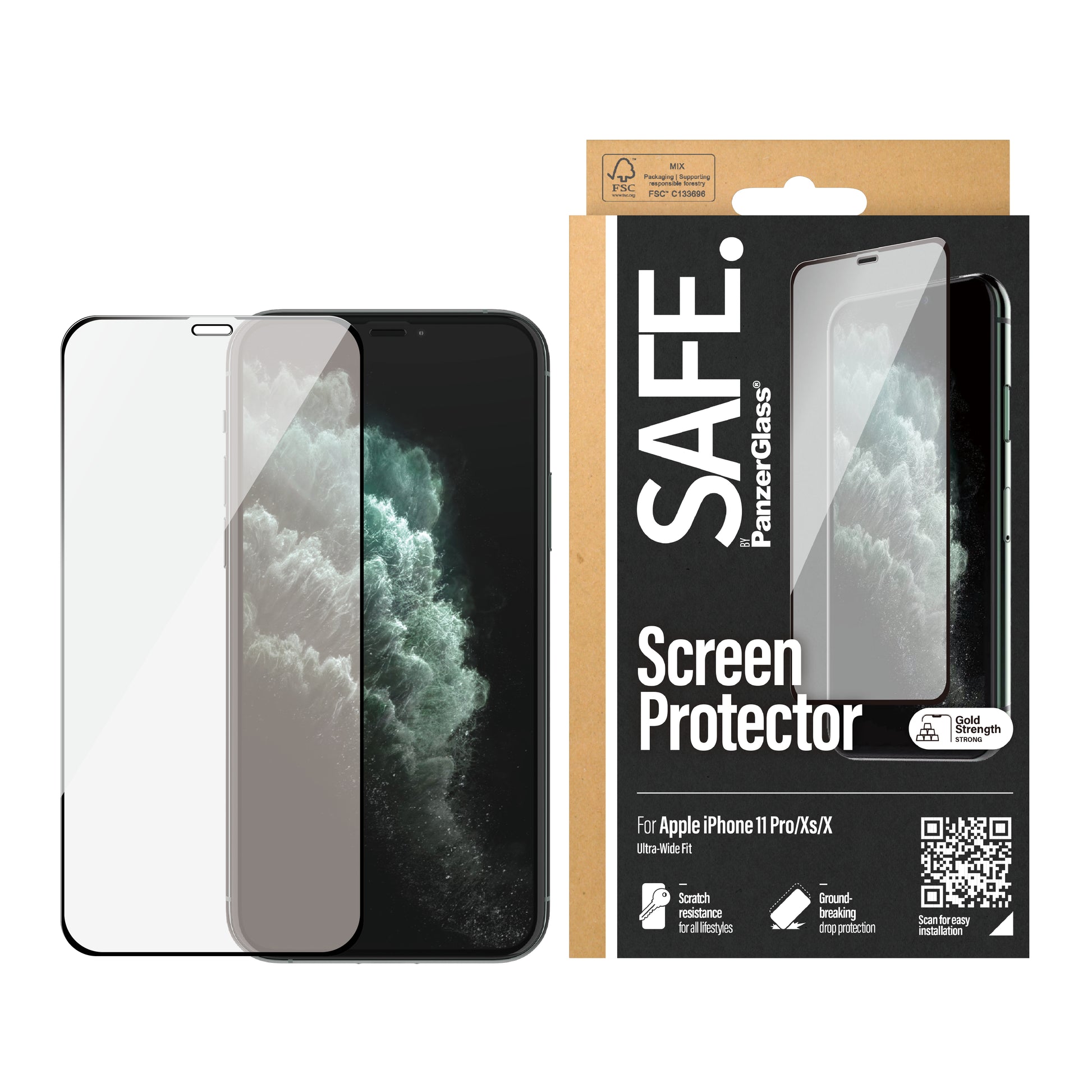 PanzerGlass SAFE. – Displayschutz (Panzerglas), Case Friendly – für iPhone X/Xs/11 Pro