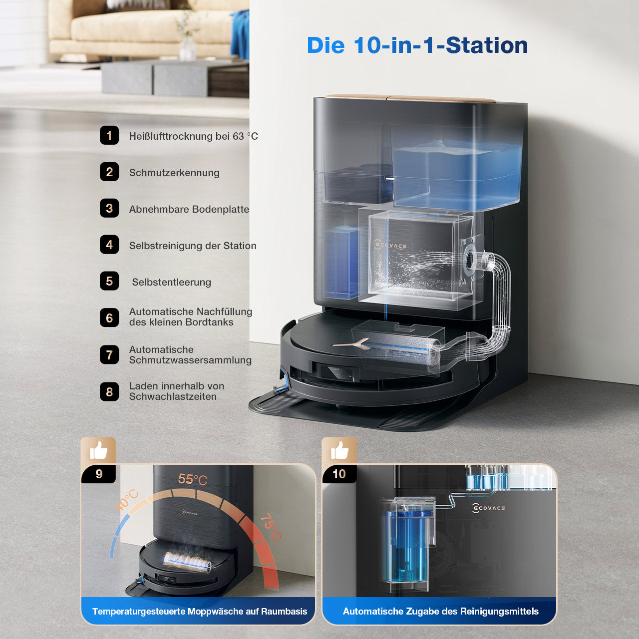 Ecovacs Roboterstaubsauger X9 PRO OMNI – Max. Laufzeit 74 min, 4 l, Akkubetrieb, 35,2 × 35,3 × 9,8 cm