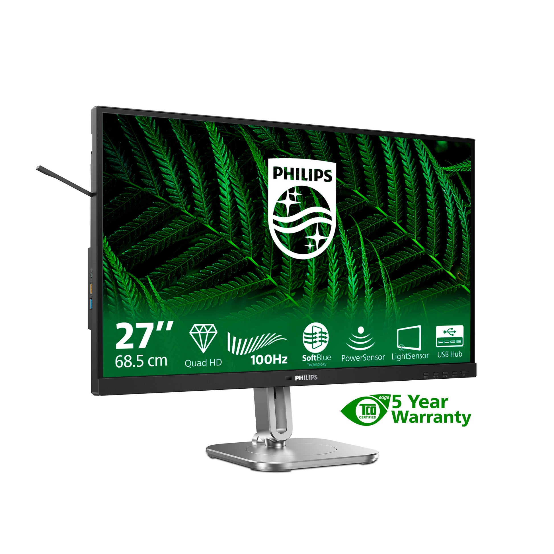 Philips 27B2G5500/00 – Monitor, 27", 300 cd/m², Adaptive Sync, Lautsprecher, Pivot, VESA 100 × 100, Grau