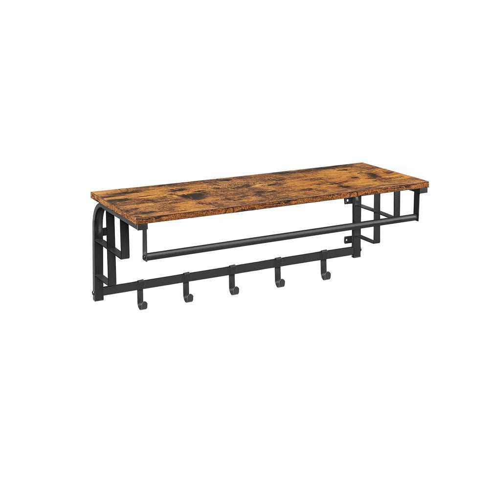 Vasagle Wandgarderobe – 5 Haken, Stahl/Spanplatte, Braun, 80 × 30 × 27 cm