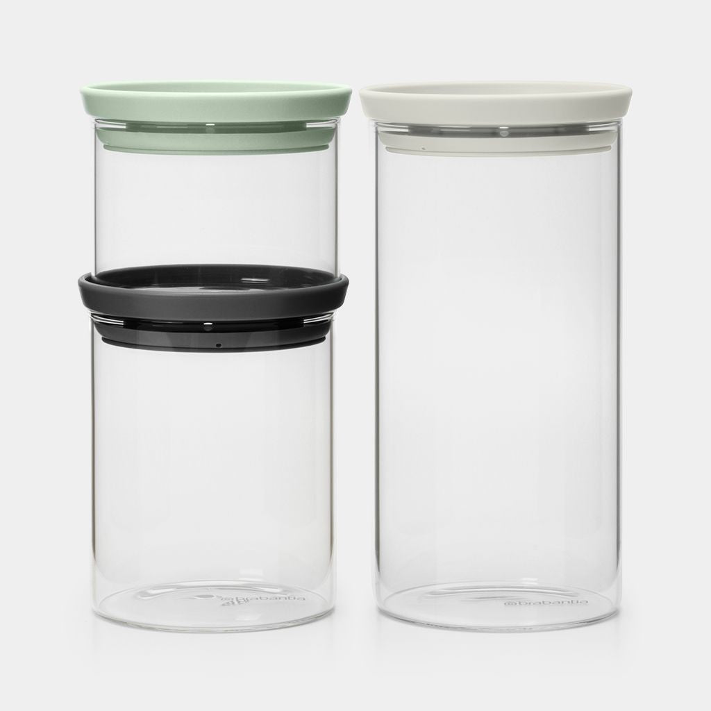Brabantia Vorratsdose 1,1 l, Ø 10,4 × 20,2 cm, Kunststoff/Glas, transparent, 3er-Set