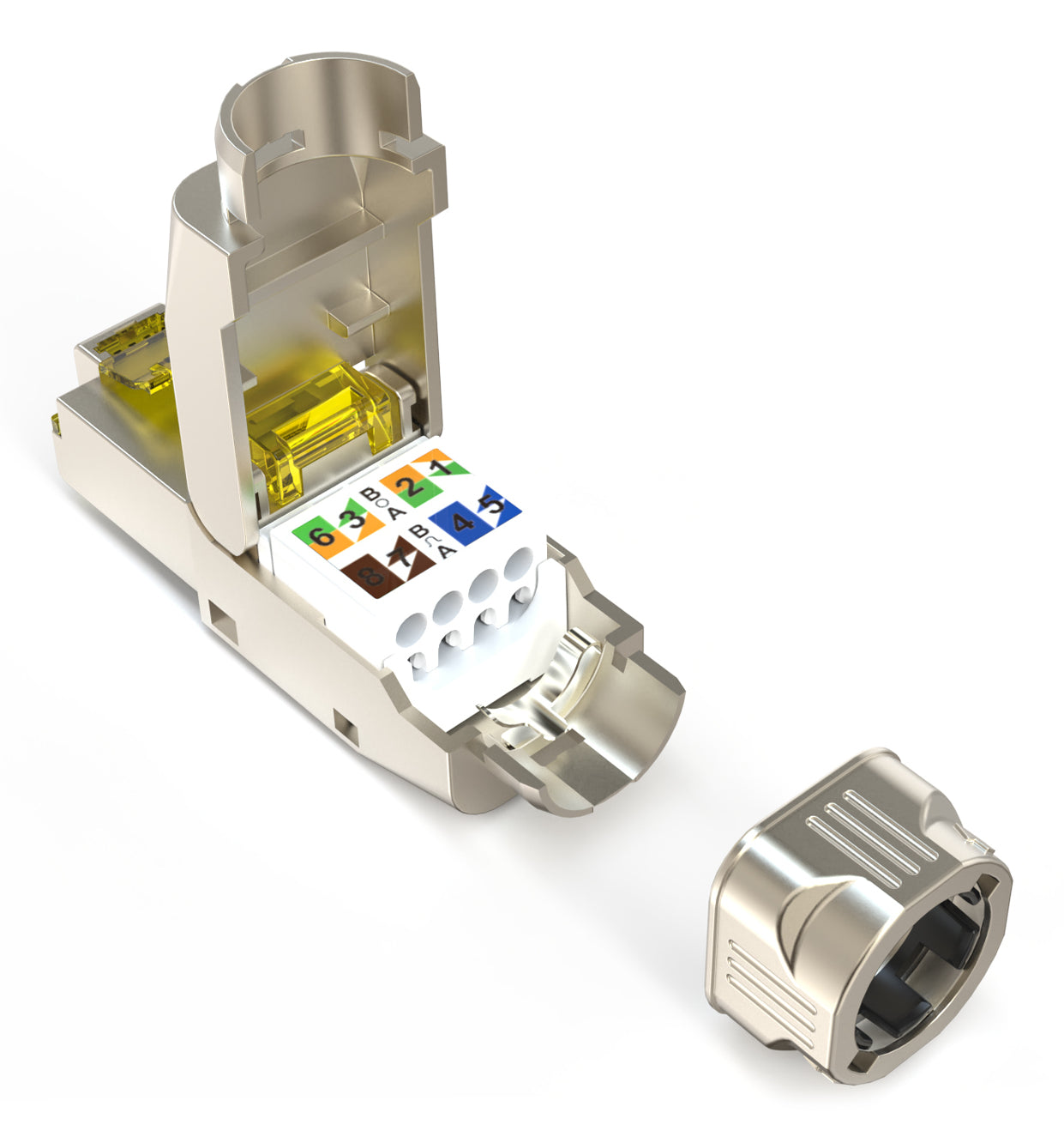 Digitus DN-93638 RJ-45-Stecker – Cat6a, geschirmt, gerade, Nickel/Gold-Kontakte, Silber/Gelb, PoE++ (4PPoE), 1