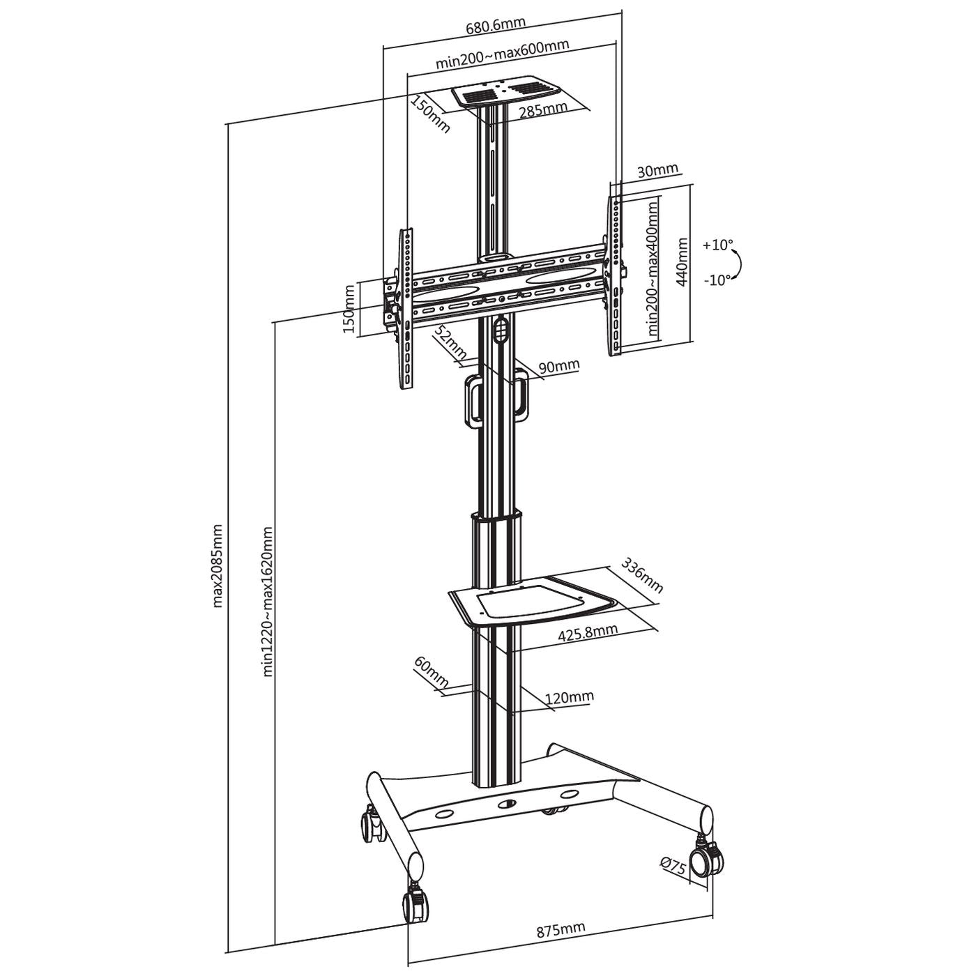 Vivolink Trolley, VESA 600×400