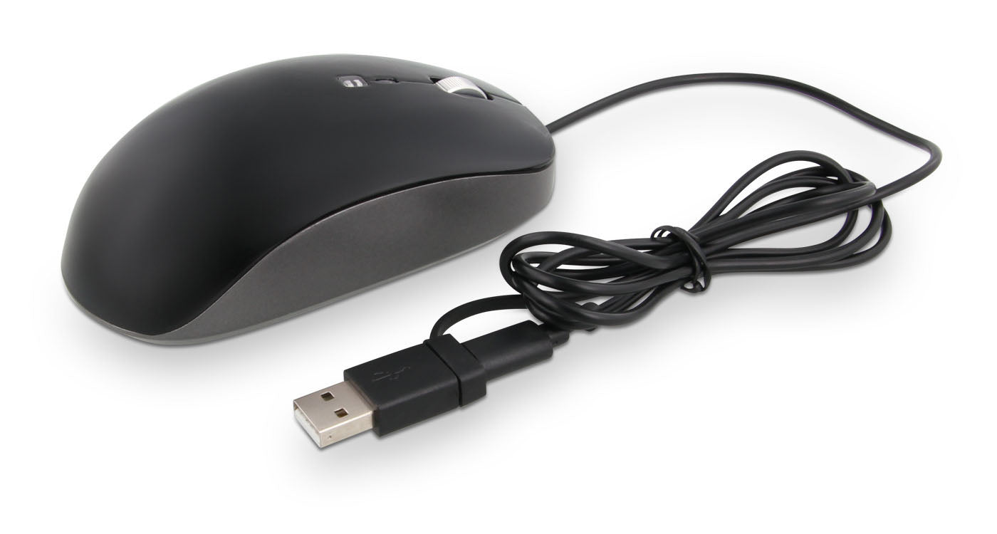 LMP Elite Pro Alu Design Maus – kabelgebunden, USB-C, für Rechtshänder, umschaltbare DPI, schwarz/grau