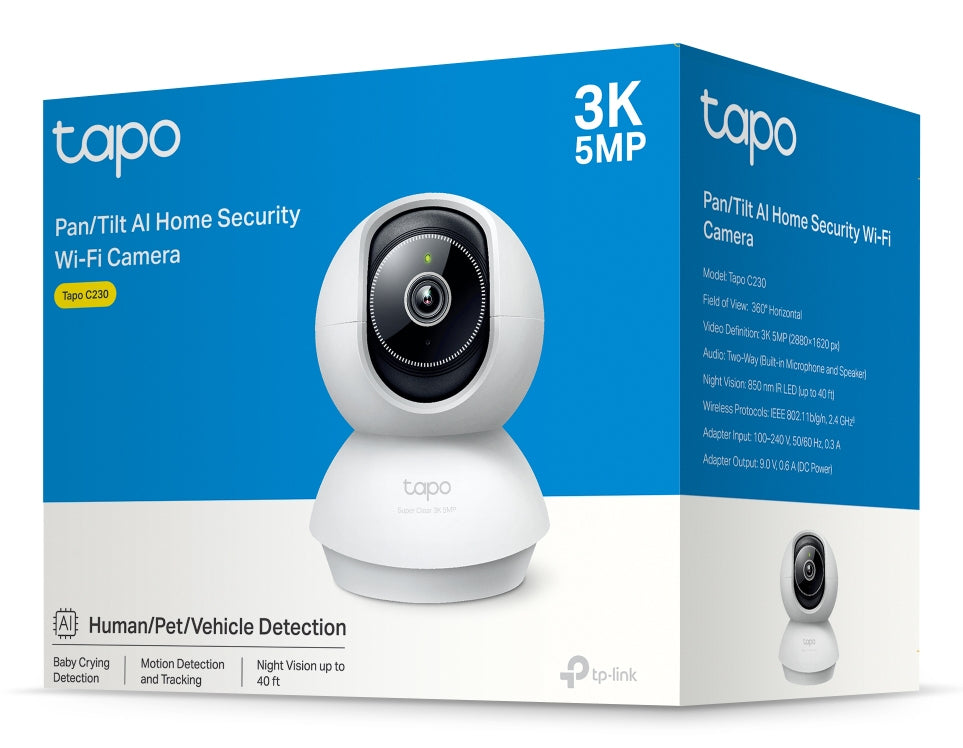 TP-Link Tapo C230 IP-Sicherheitskamera – 5 MP, Nachtsicht 12 m, Schwenk 0–340°