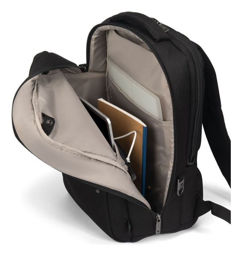 DICOTA Notebook-Rucksack bis 16" – abschliessbar, aus recycelten Materialien – Schwarz