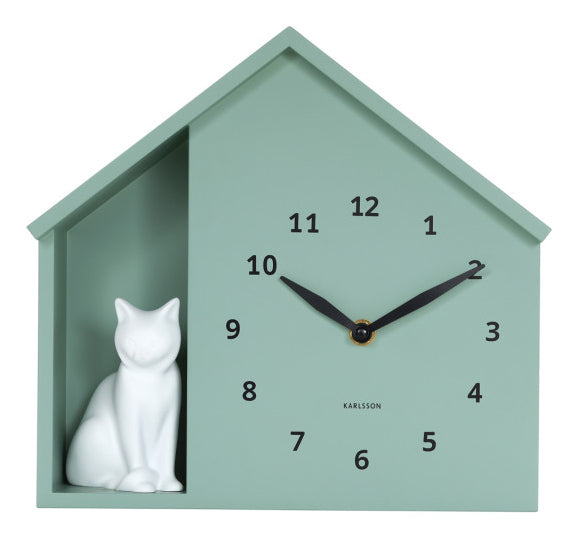 Karlsson Tischuhr Sitting Cat – Analog – 24,9 × 27 × 9 cm, Schwarz, Kunststoff