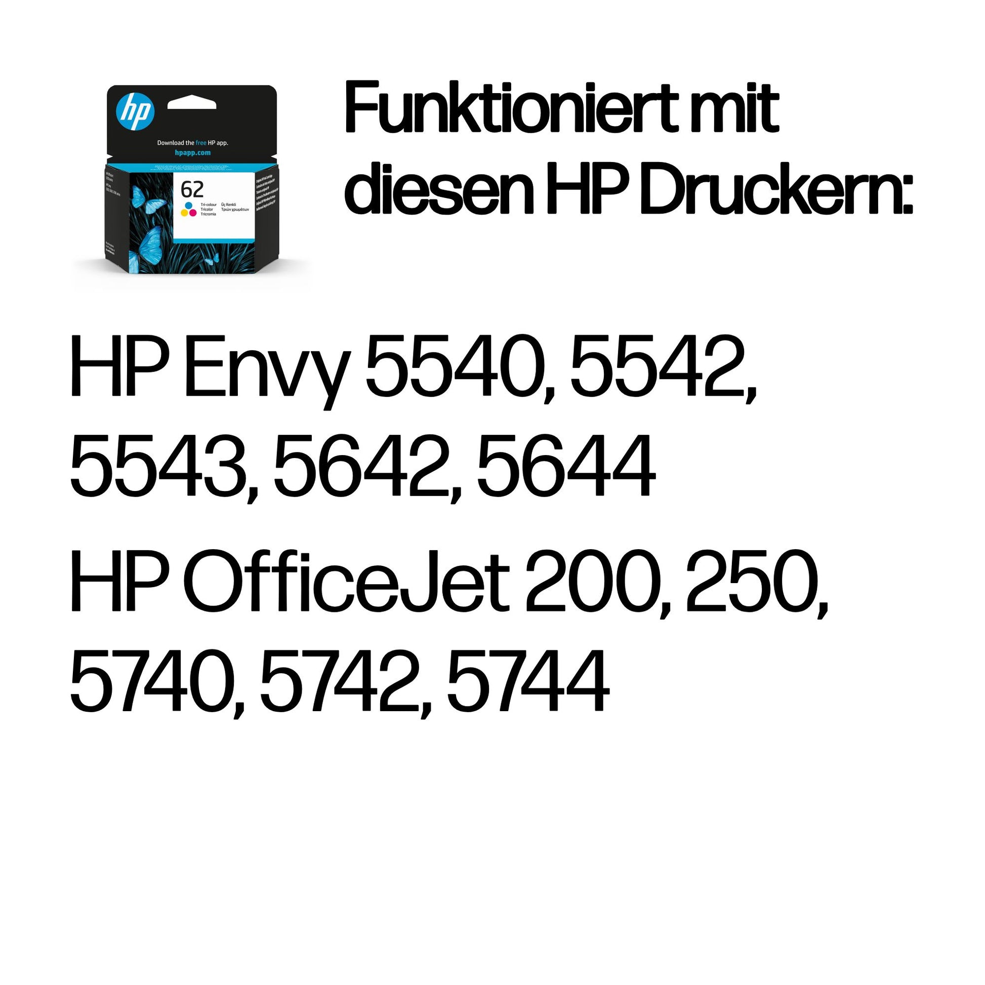 HP 62 Dreifarbig Tintenpatrone (Original) – 165 Seiten – für Envy 5540/5542/5543, OfficeJet 200/250 …