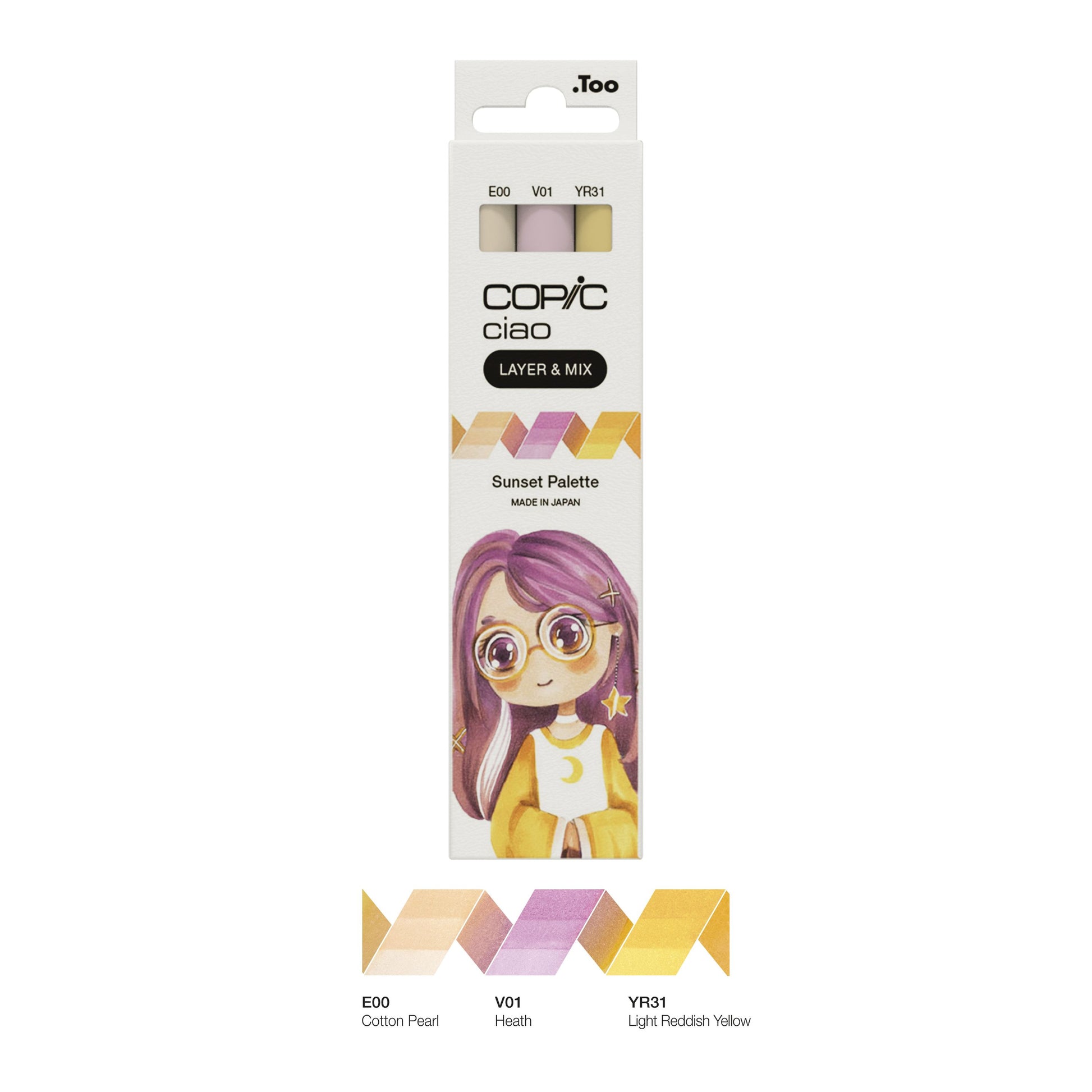 Copic Ciao Brush Pen, Doppelspitze, Sunset Palette – Pinselspitze + Keilspitze, alkoholbasiert, 3 Farben