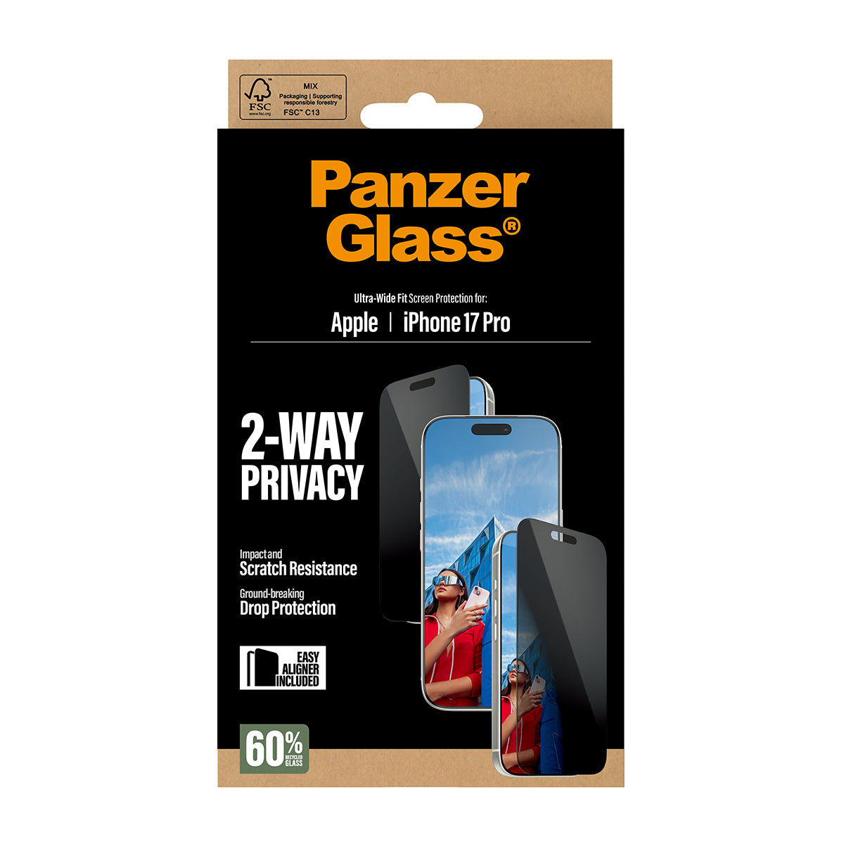 PanzerGlass Displayschutzfolie – 2-Wege-Privatsphäre, für Apple iPhone 17 Pro