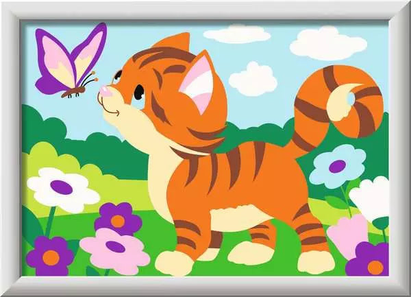 Ravensburger CreArt – Malen-nach-Zahlen-Set – Katze mit Schmetterling – 19 × 14 cm – ab 7 Jahren