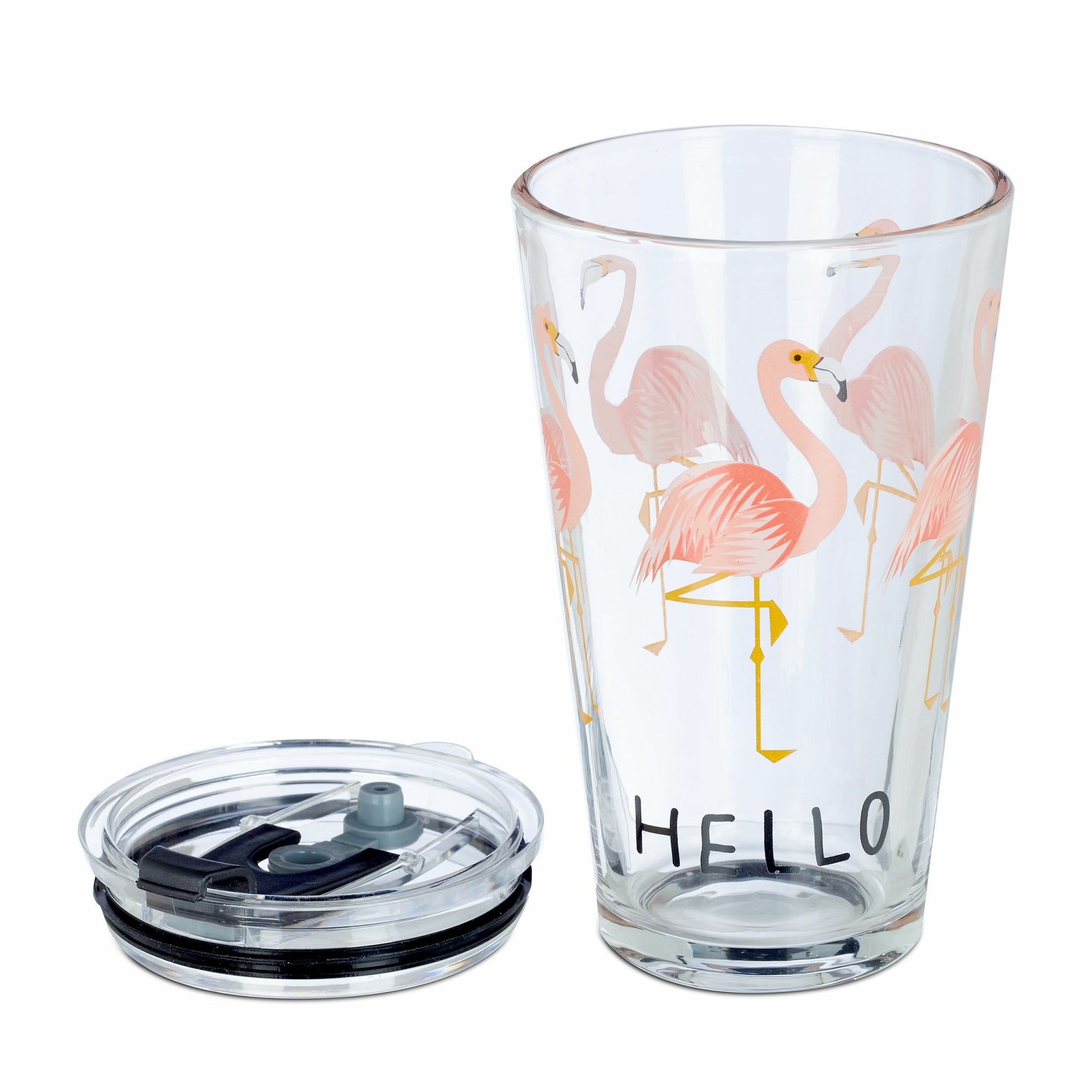 Relaxdays Trinkglas Flamingo – 450 ml, Ø 9,0 cm, H 15,5 cm, Kunststoff, Rosa