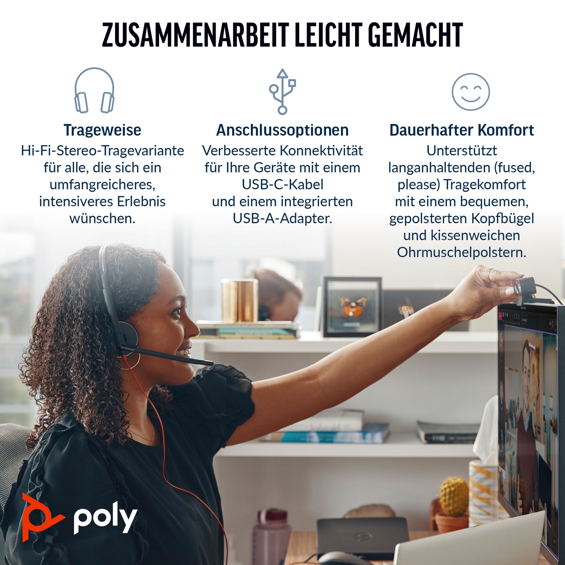 Poly Blackwire 3320 Office-Headset – On-Ear, Stereo, USB-C, Schwarz