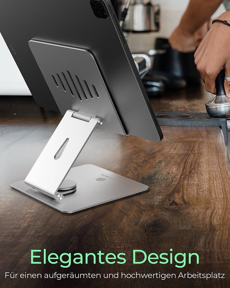 ICY BOX Tablet-Ständer – für Tablets bis 12,9" – drehbar, faltbar – Aluminium