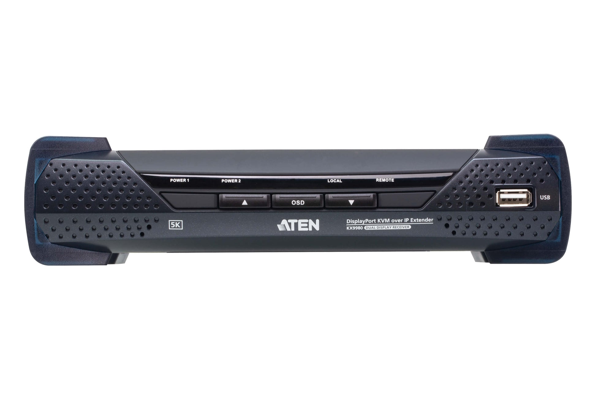 ATEN KX9980R KVM-Receiver (DisplayPort, Dual Display) – 5K (5120 × 2880) @ 30 Hz, 1× RJ-45, 5× USB-A, Schwarz