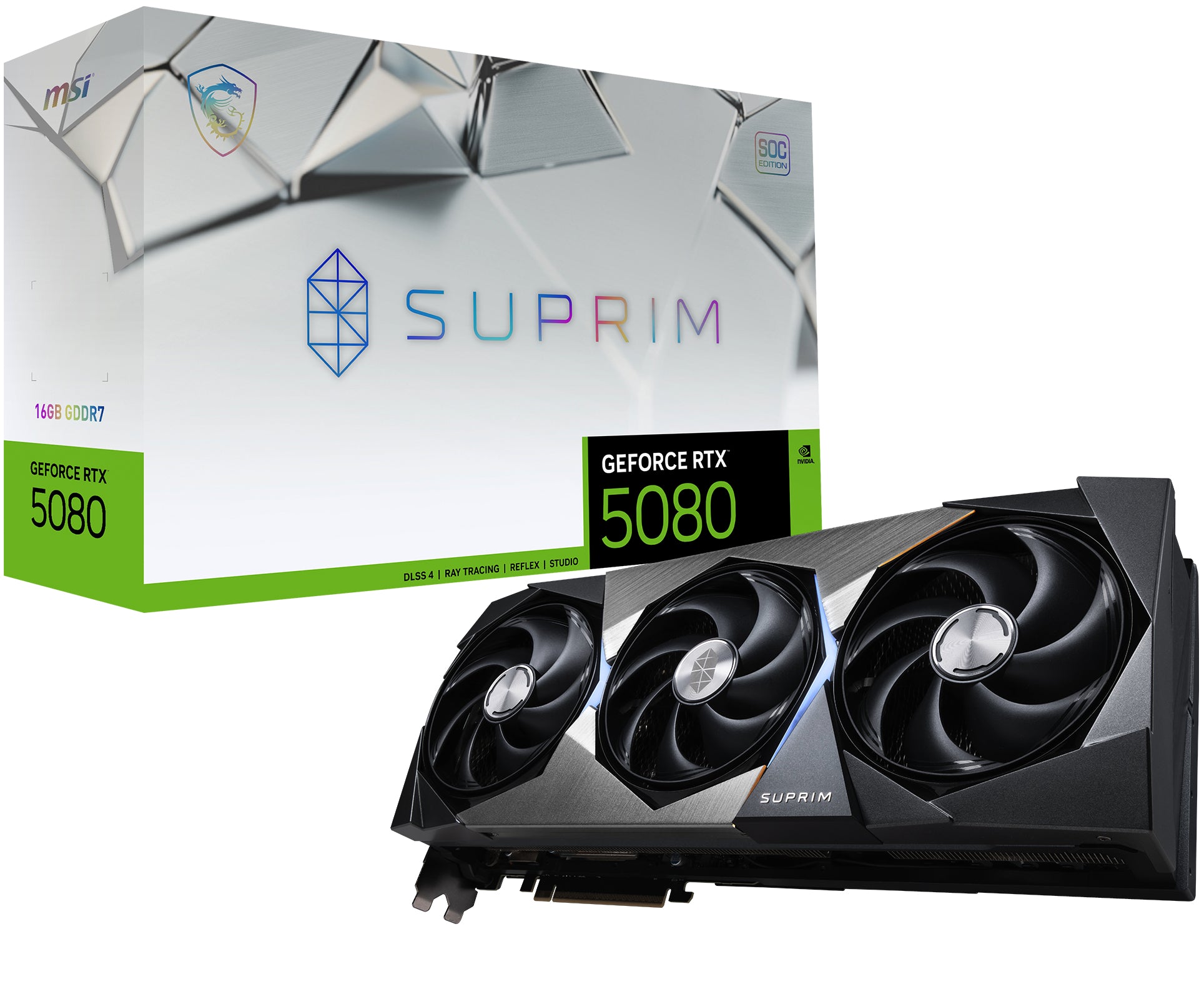 MSI GeForce RTX 5080 SUPRIM 16G SOC – PCIe Grafikkarte – 3×DP, 1×HDMI, PCIe 5.0, 16 GB GDDR7, 360 W