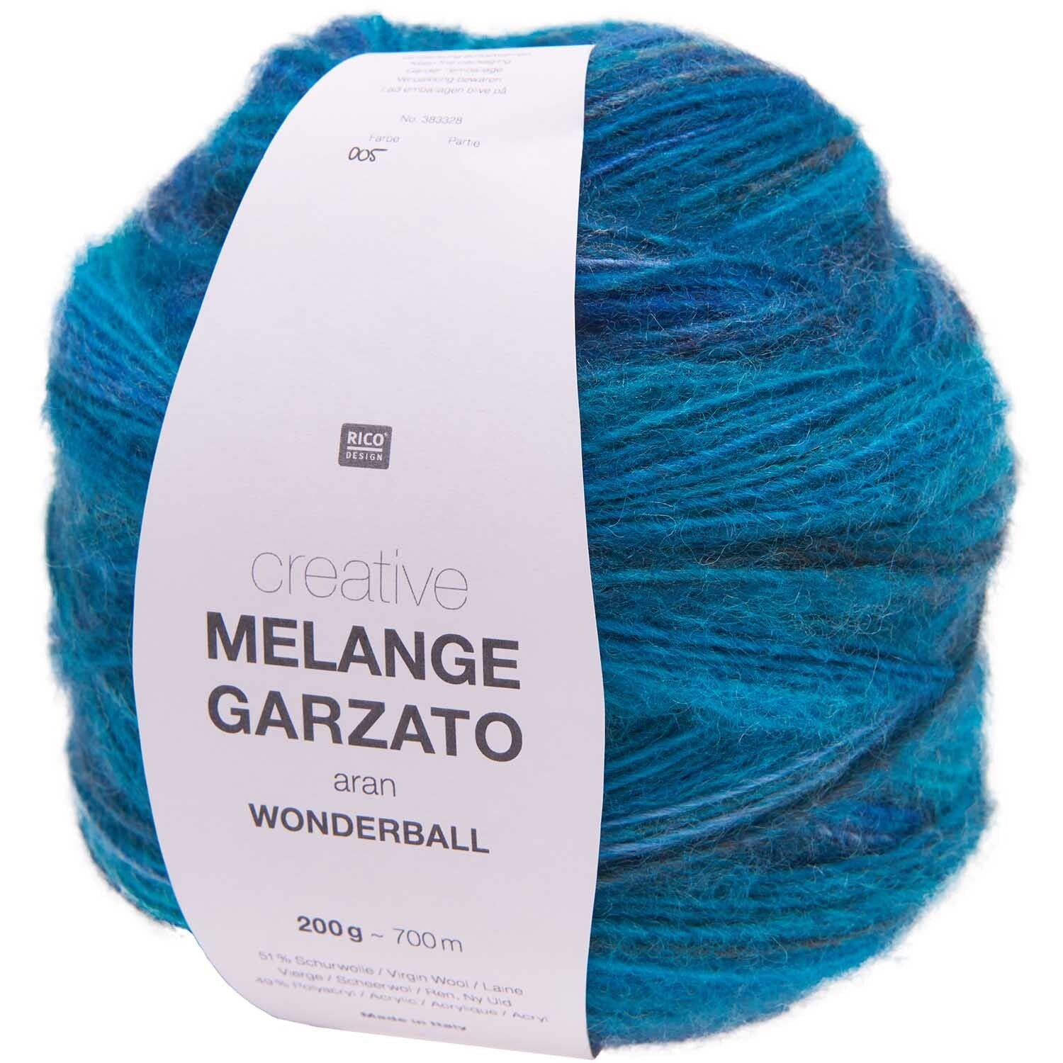 Rico Design Melange Garzato Wolle Aqua – 200 g, 700 m, Nadel 5 mm, 51% Schurwolle/49% Polyacryl, 1 Stk.