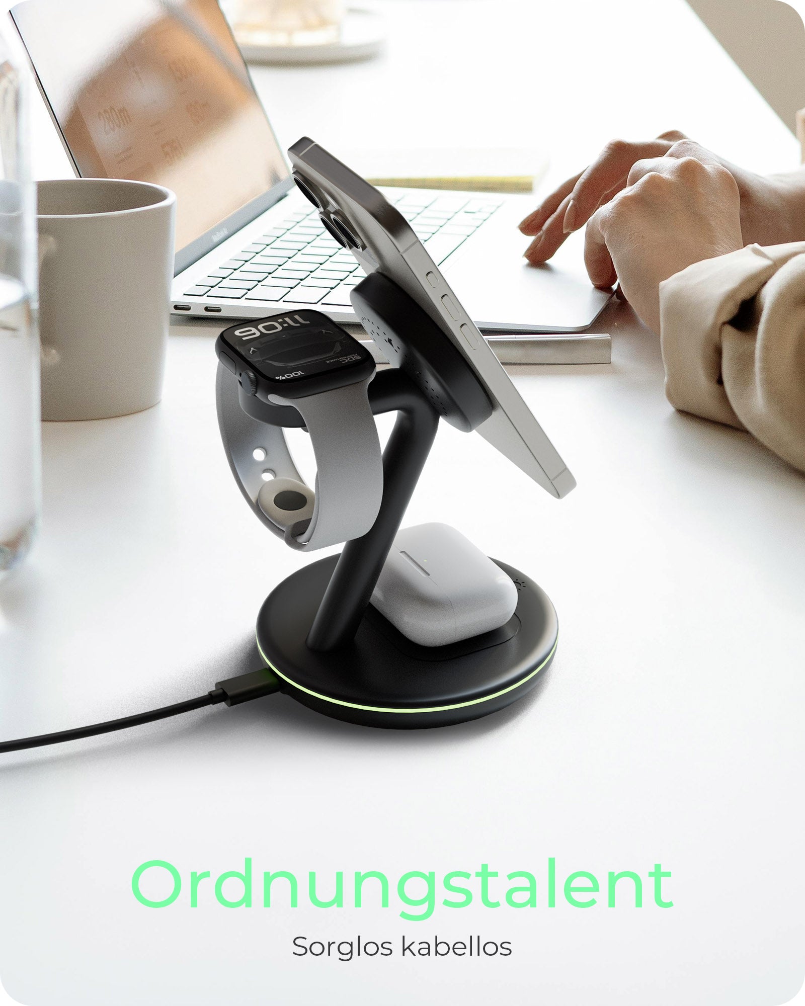 ICY BOX IBSH102CH 3-in-1 Kabelloses Ladegerät 10 W – Qi – für iPhone, Apple Watch, AirPods