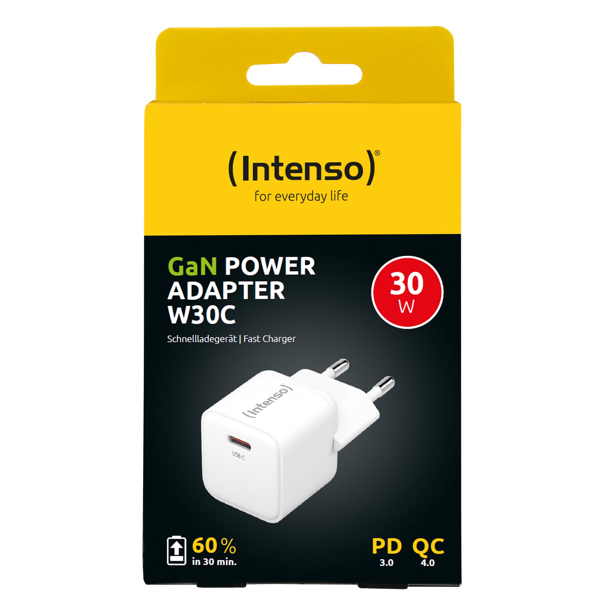 Intenso W30C (7803022) USB-Ladegerät 30 W – USB-C×1, PD, GaN, EU-Stecker (Typ C) – Weiss